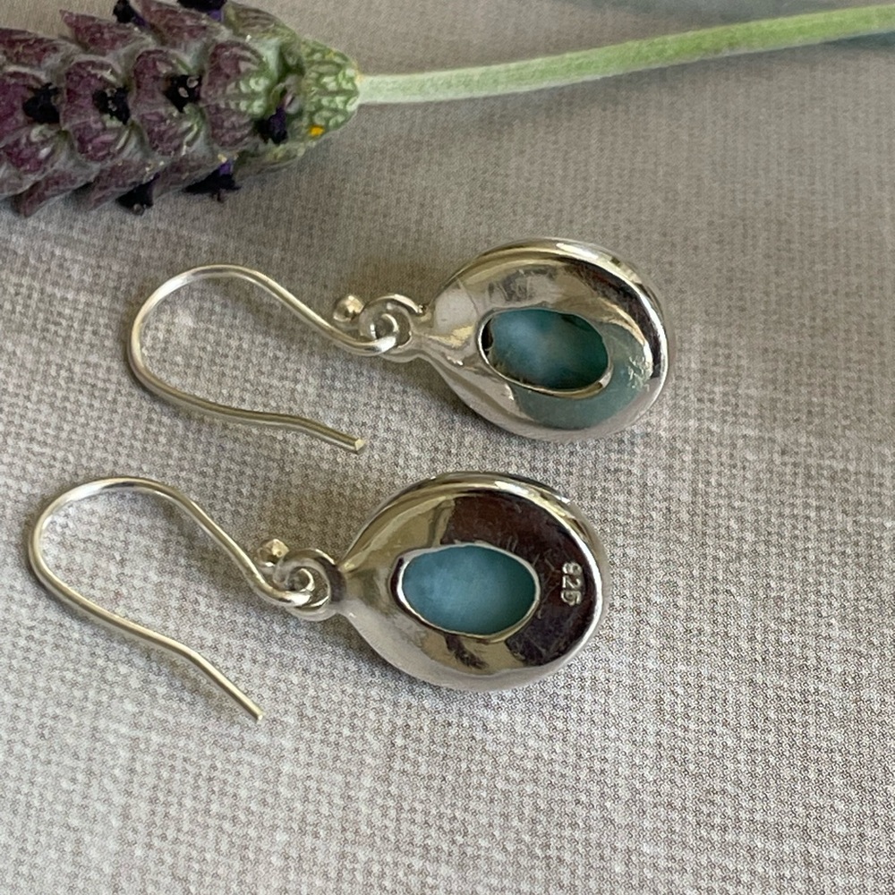 925 Sterling silver Larimar dangle earrings! B O H O - Picture 9 of 17